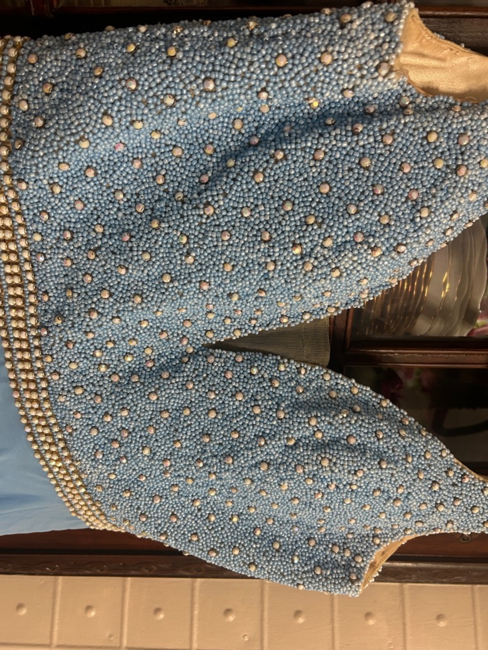 Light Blue Beaded V-Neck prom or event Dress - Picture 3 of 11
